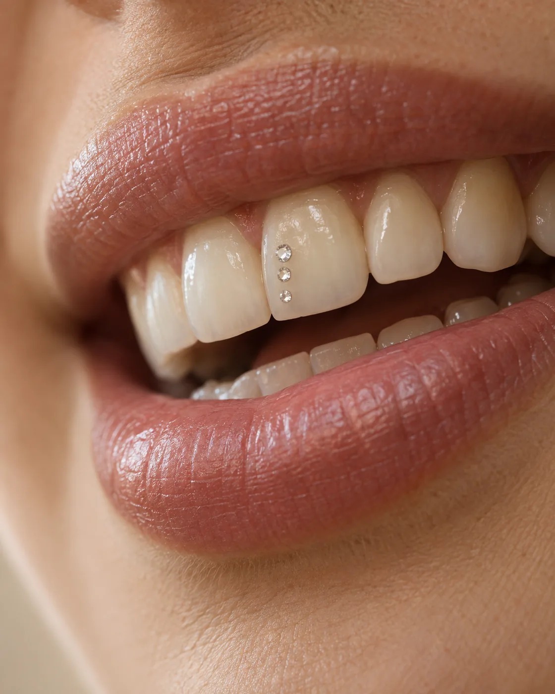 Three graduated crystals along an upper incisor.